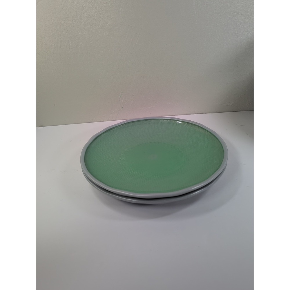 Pottery Barn Green And Gray Melamine Set Of 8‎ New Plates Dinnerware